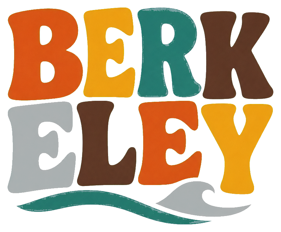 Colorful retro Berkeley word art with wavy underline.