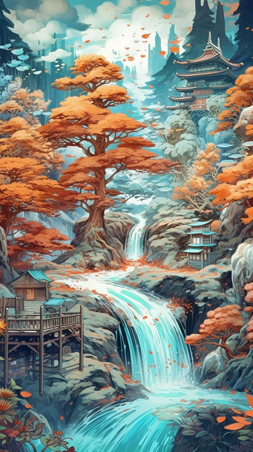 Preview for Asian-waterfall-landscape-ai-phone-background-c27de