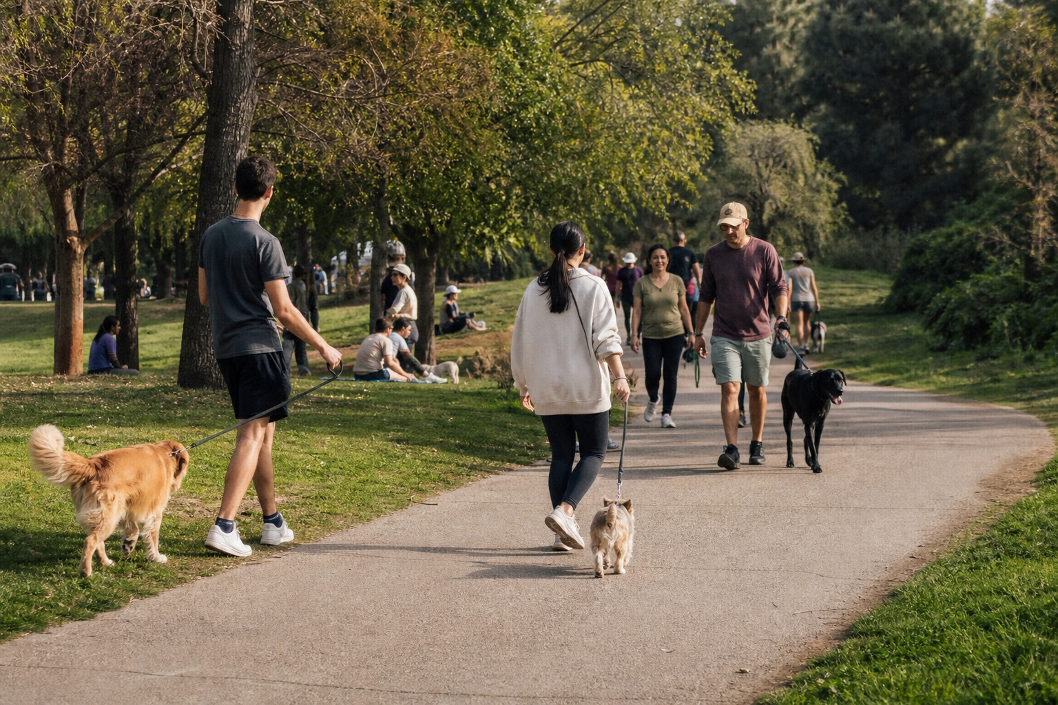 Preview for Public Park Path Background With People And Dogs
