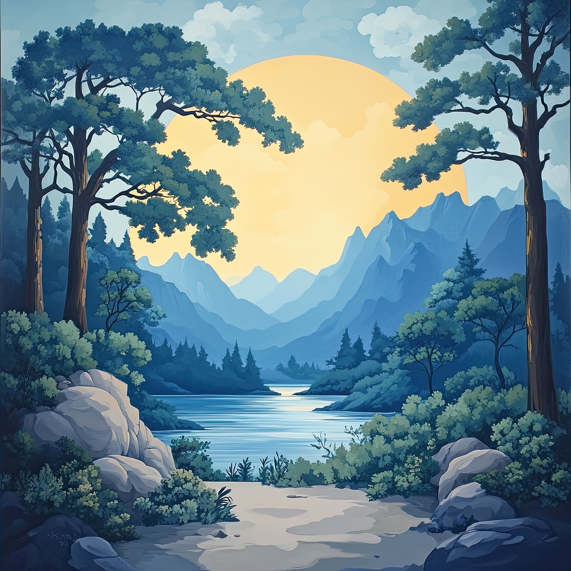 Preview for Serene-mountain-landscape-illustration-nature-backdrop-backgroun-2a359