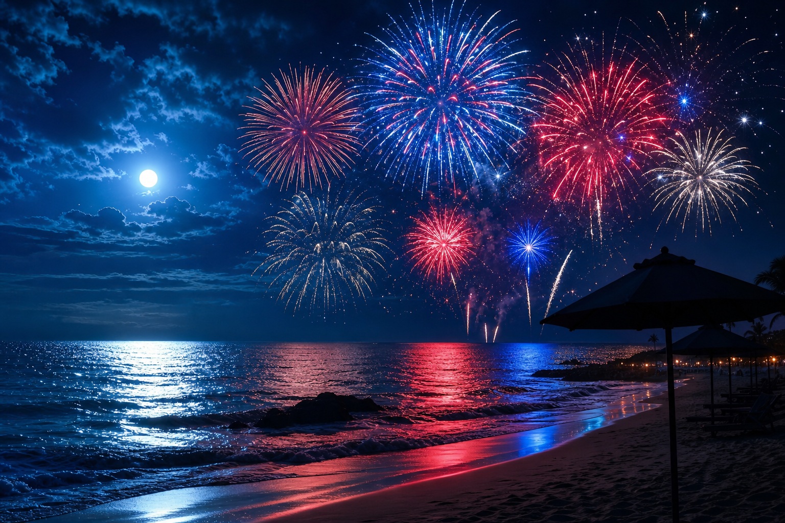 Preview for Fourth Of July Beach Fireworks Background