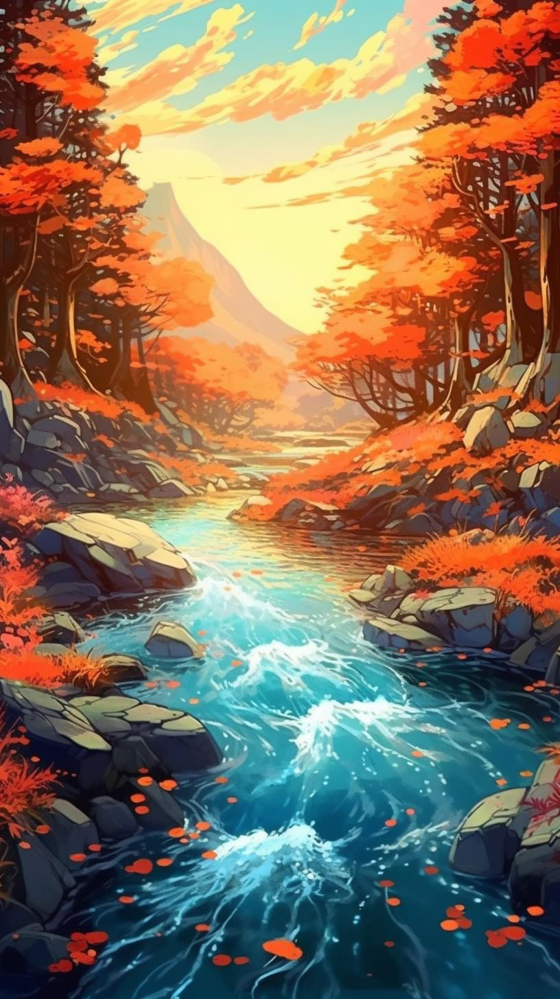 Preview for Autumn-landscape-stream-ai-phone-background-8631b