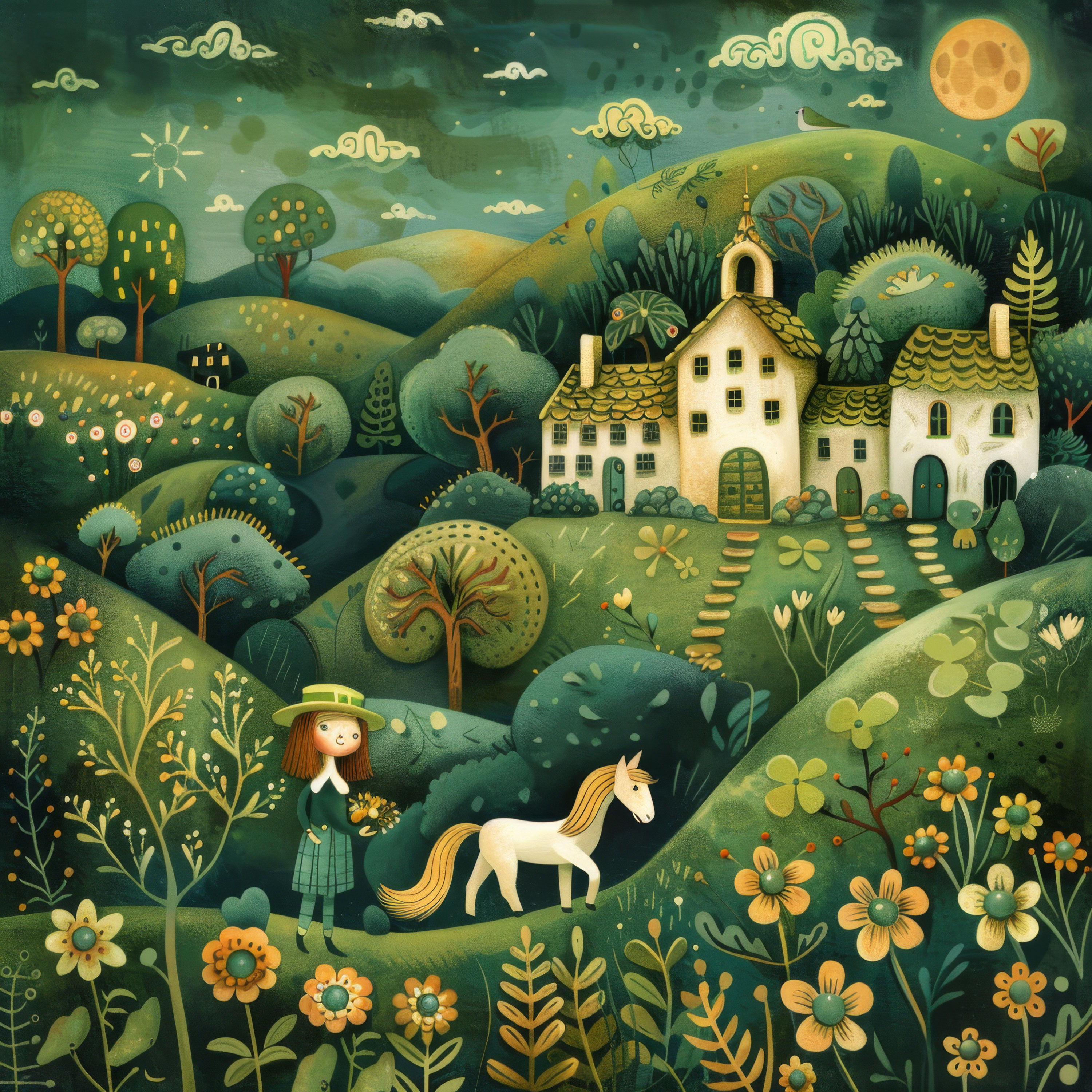 Preview for Whimsical-night-scene-girl-horse-st-patricks-background-d182f