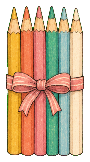 Preview for Six Colored Pencils With Pink Bow Sticker