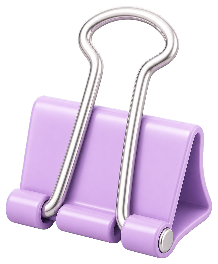 Purple binder clip illustration with silver wire arms on a dark background