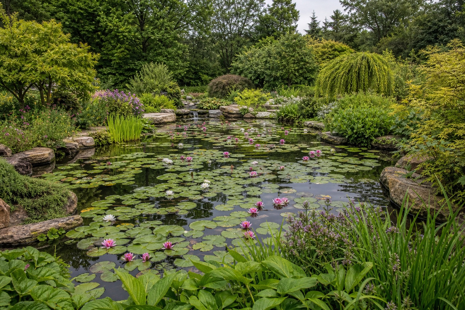 Preview for Bright Overcast Lily Pond Garden Background
