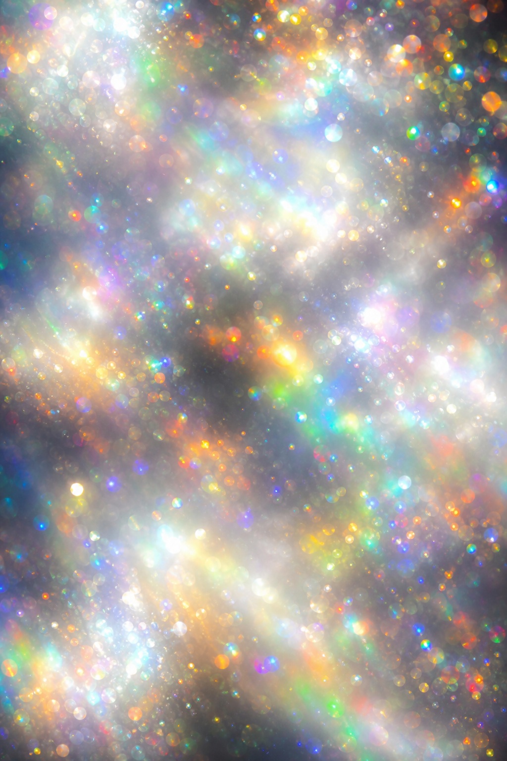 Abstract silver rainbow clouds with soft glowing bokeh lights and sparkles
