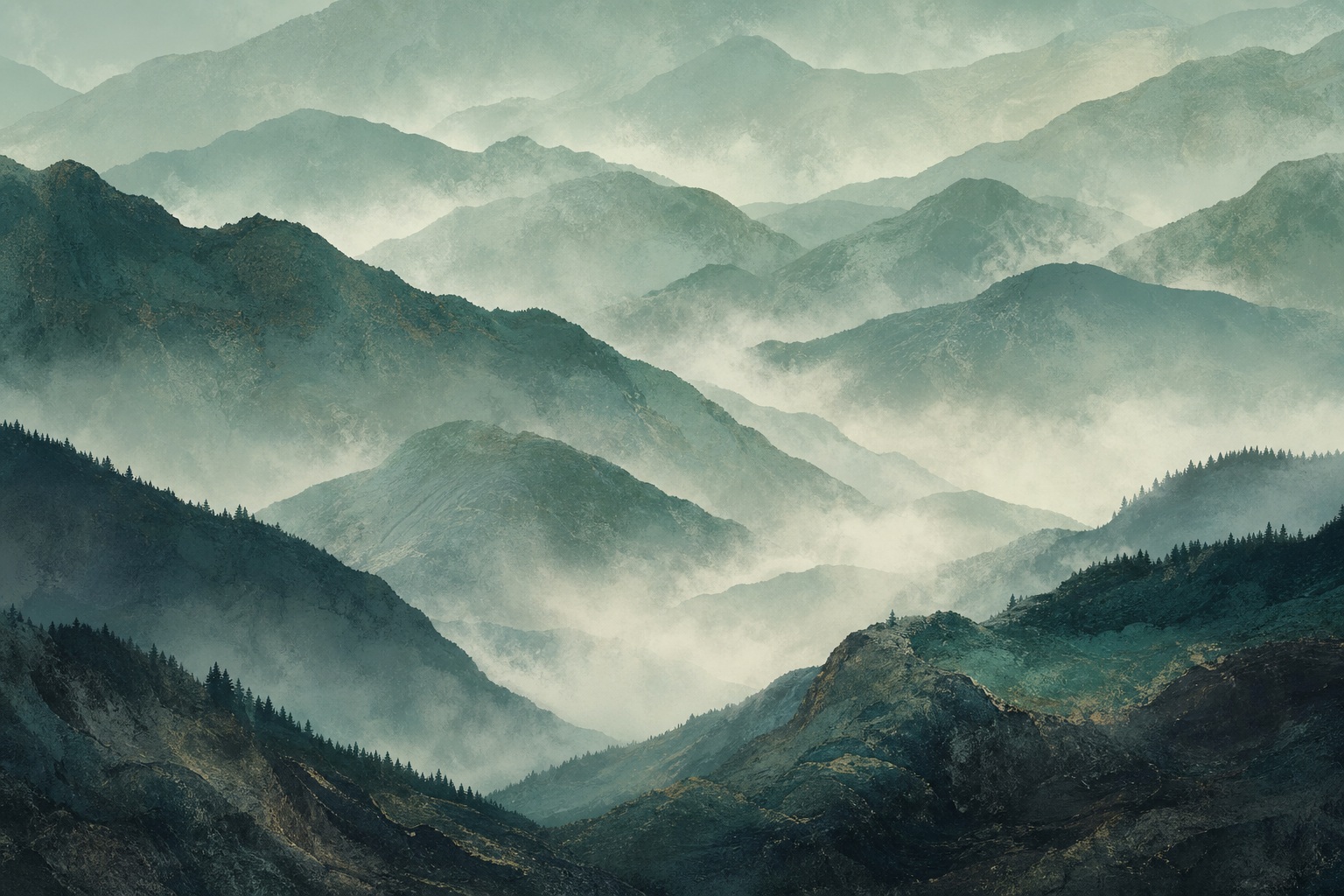 Preview for Evergreen Mist Valley Mountain Background