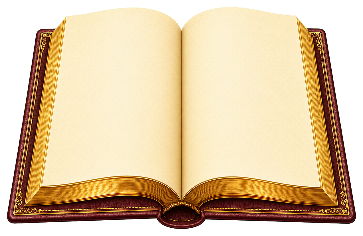 Blank open book with gold pages and a dark red cover