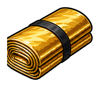 Gold rolled emergency blanket with a dark strap on a transparent background