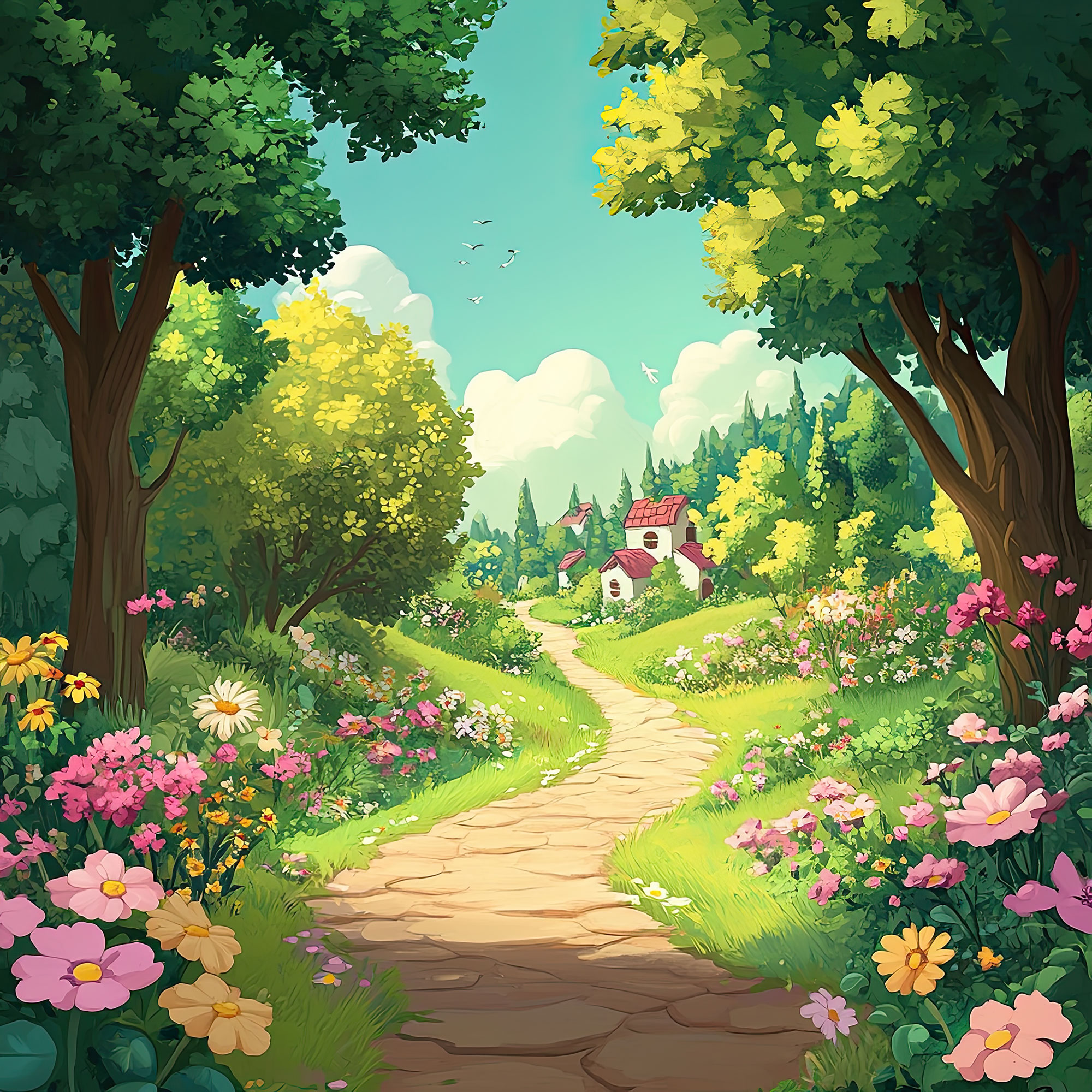 Preview for Serene-garden-pathway-nature-backdrop-background-3d981