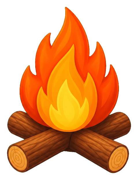 Bright orange campfire with crossed logs sticker graphic