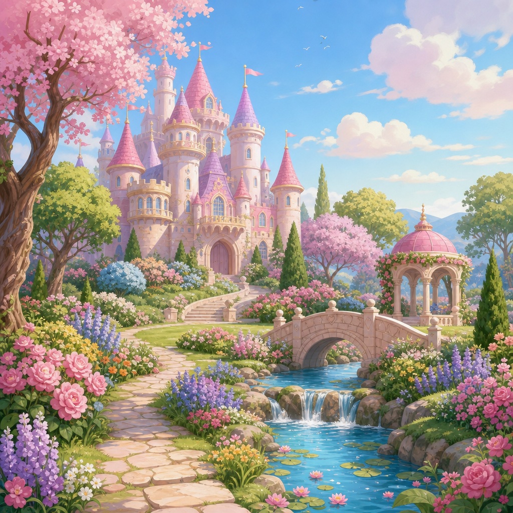 Preview for Pastel Cartoon Castle Garden Background