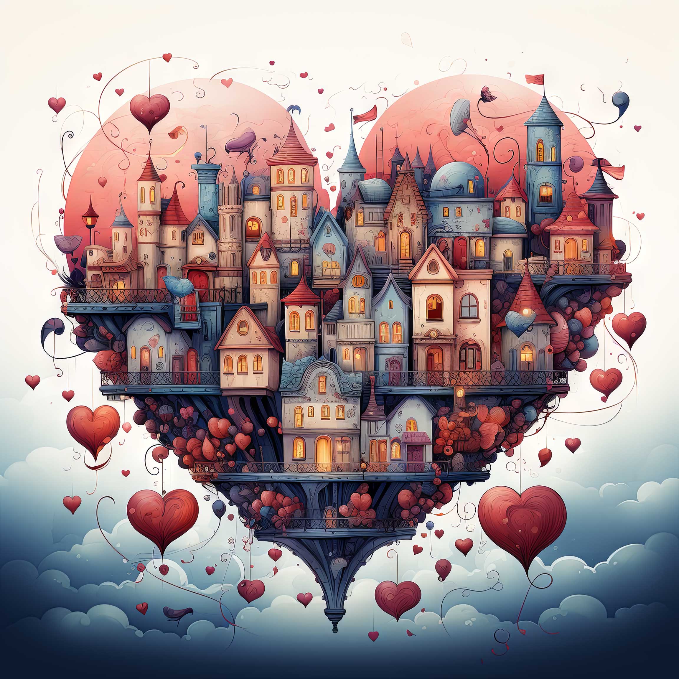 Preview for Heart-shaped-village-illustration-love-background-44141