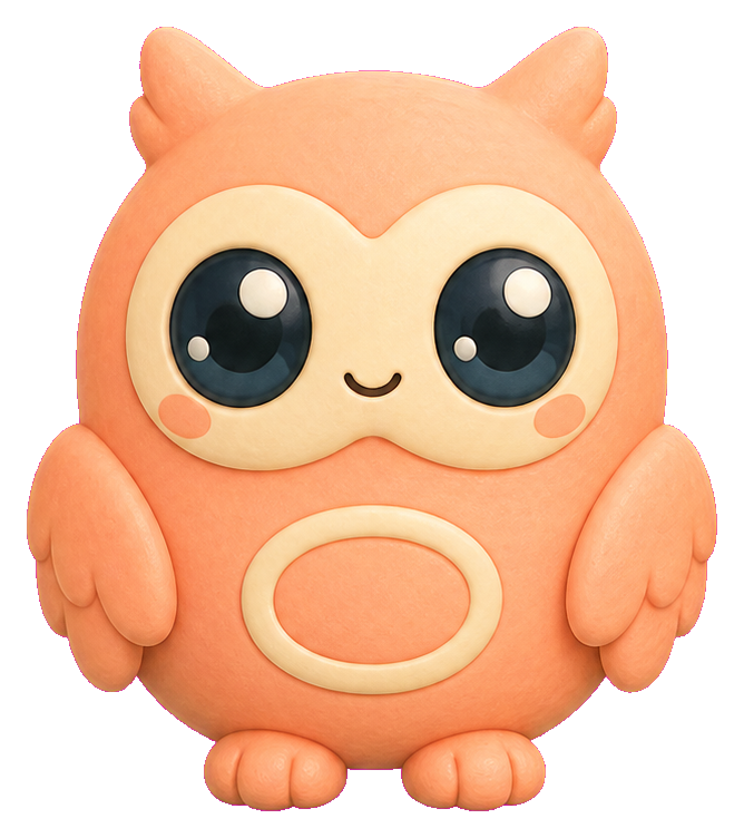 Cute peach alien character with big eyes, rounded body, and tiny wings or arms.
