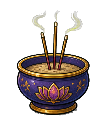 Decorative blue incense bowl with three lit incense sticks and rising smoke