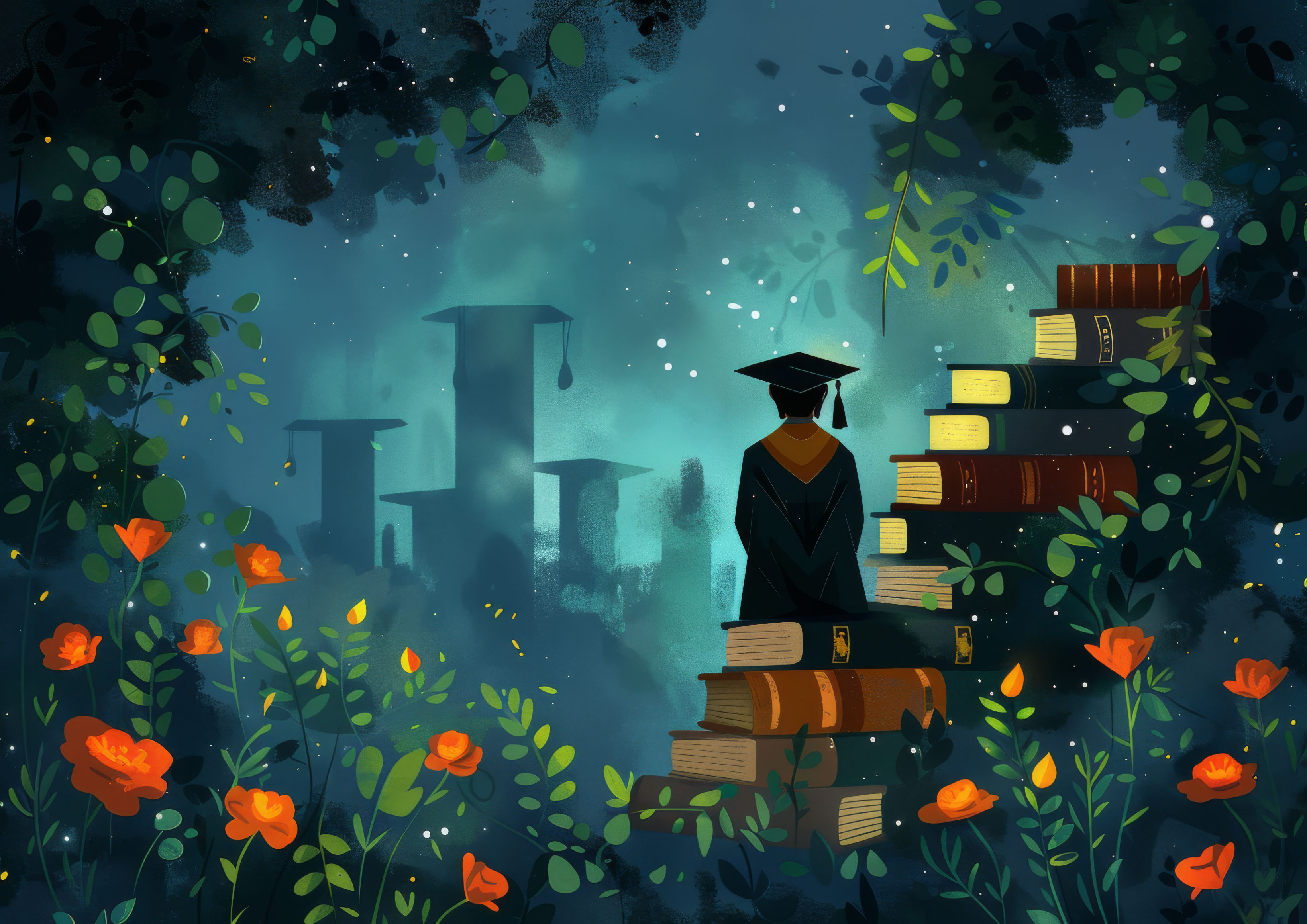 Preview for Graduate-contemplation-mystic-forest-graduation-background-f4db4