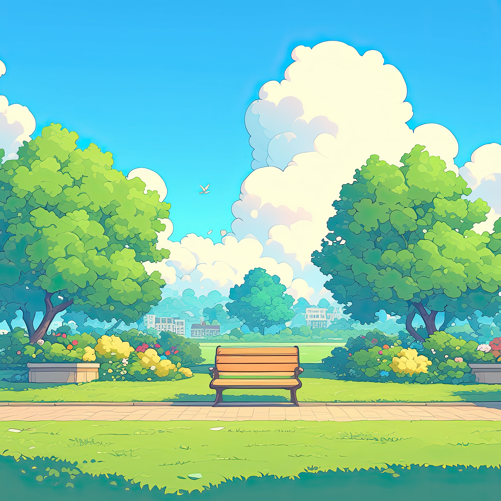 Preview for Serene-park-bench-scene-simple-backdrop-background-59018