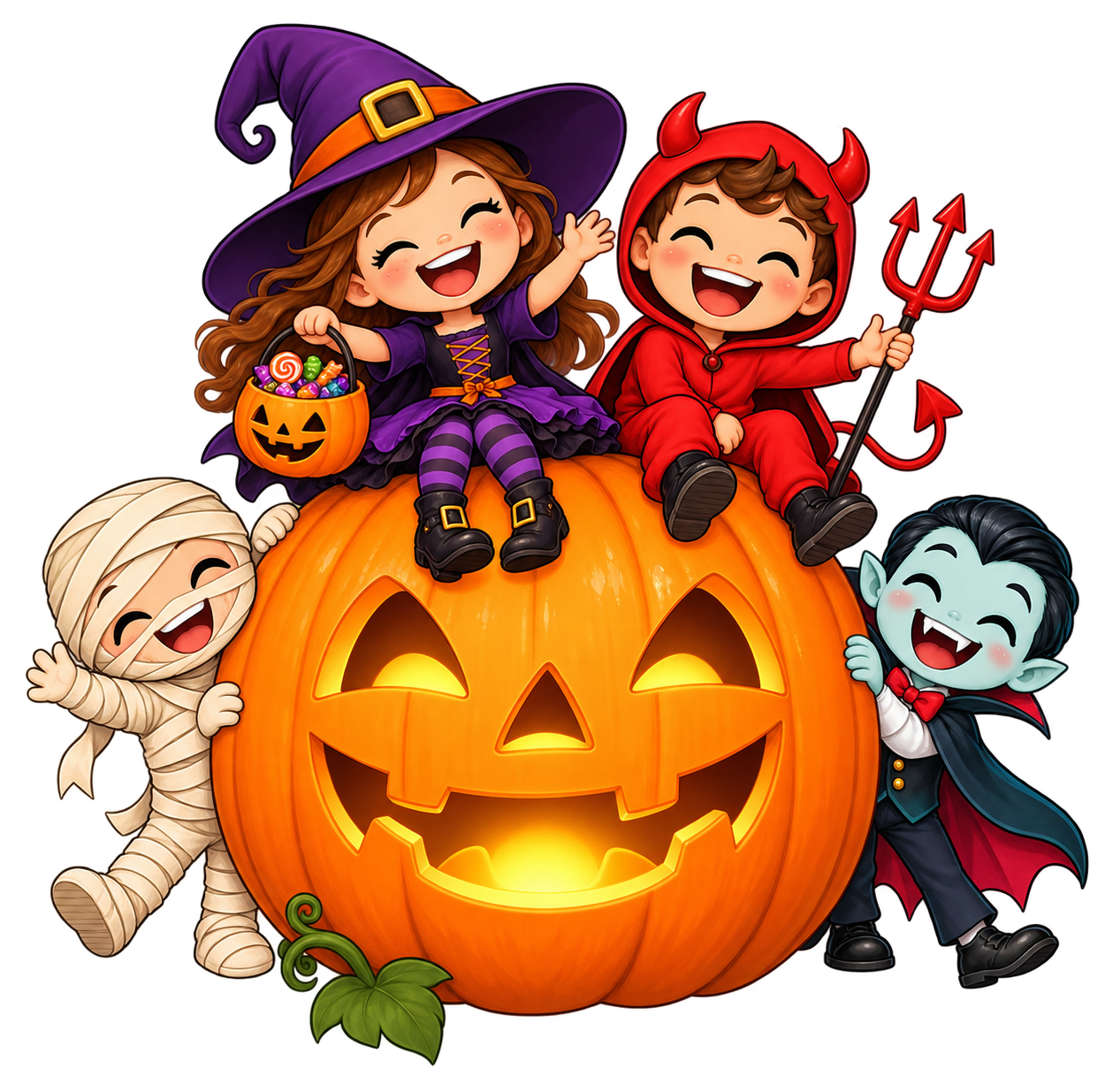 Preview for Pumpkin Pals Laughing Costume Kids Around A Glowing Jack-o-lantern