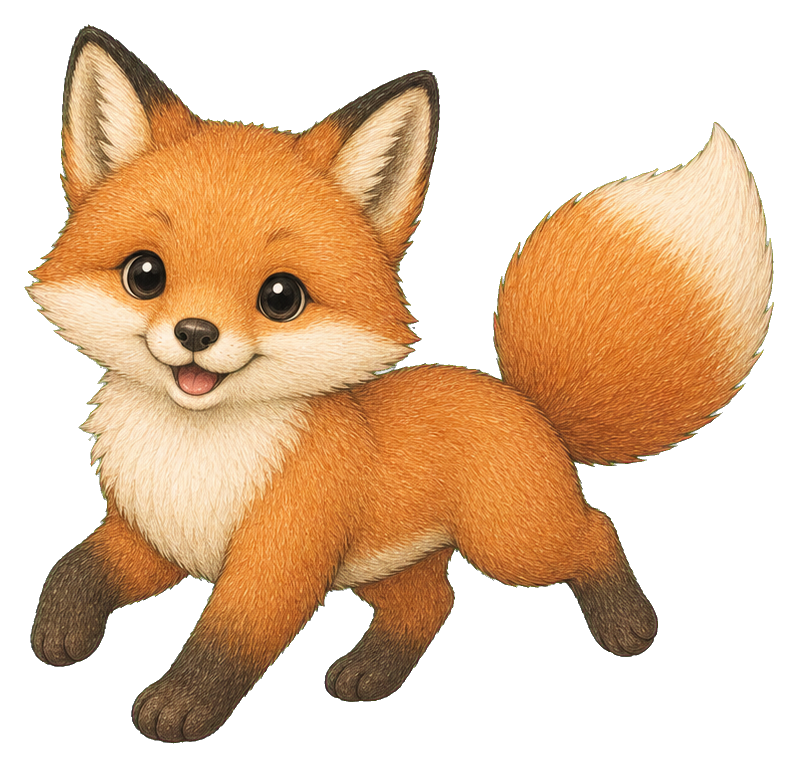 Cute orange fox trotting with a fluffy tail and smiling face