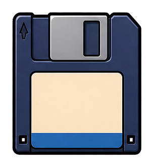 A blue blank floppy disk with a cream label area and dark top notch