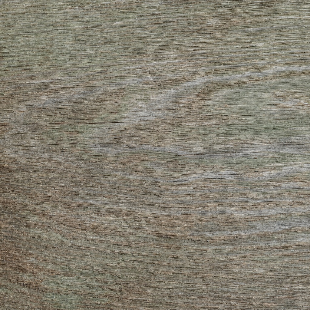 Weathered reclaimed wood planks with a muted sage wash and rough grain texture