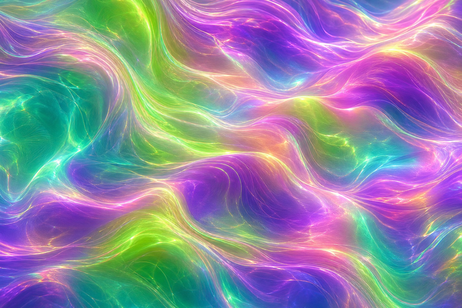 Abstract lime, purple, and teal flowing mesh ripples with an iridescent glow