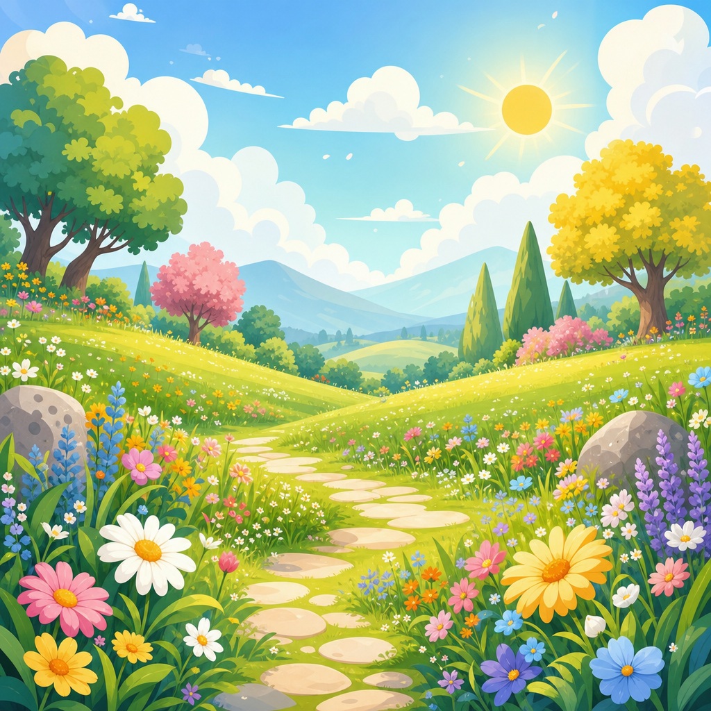 Preview for Pastel Cartoon Meadow Background