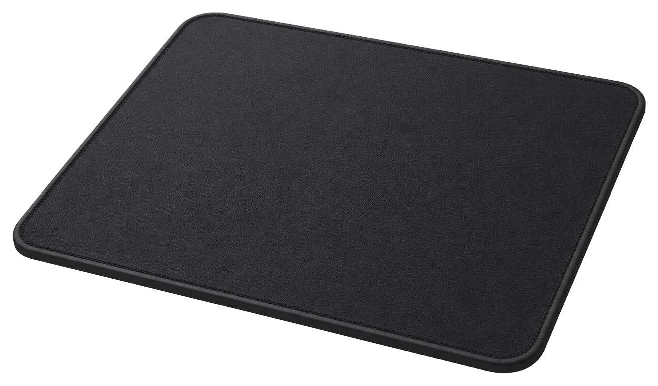 Plain dark mouse pad with rounded corners shown at an angle