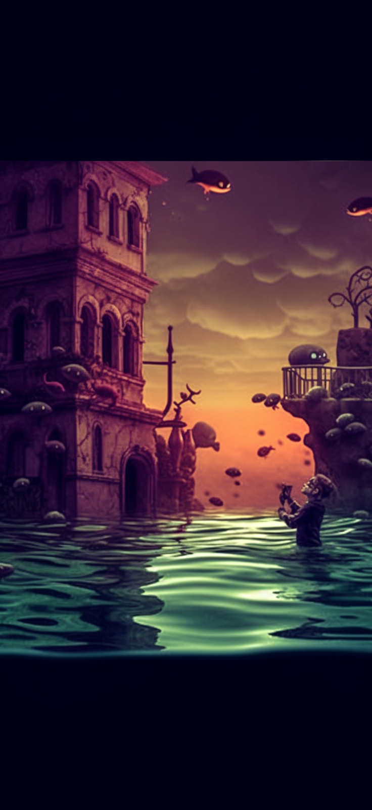Preview for Surreal-flooded-city-at-dusk-ai-phone-background-af483