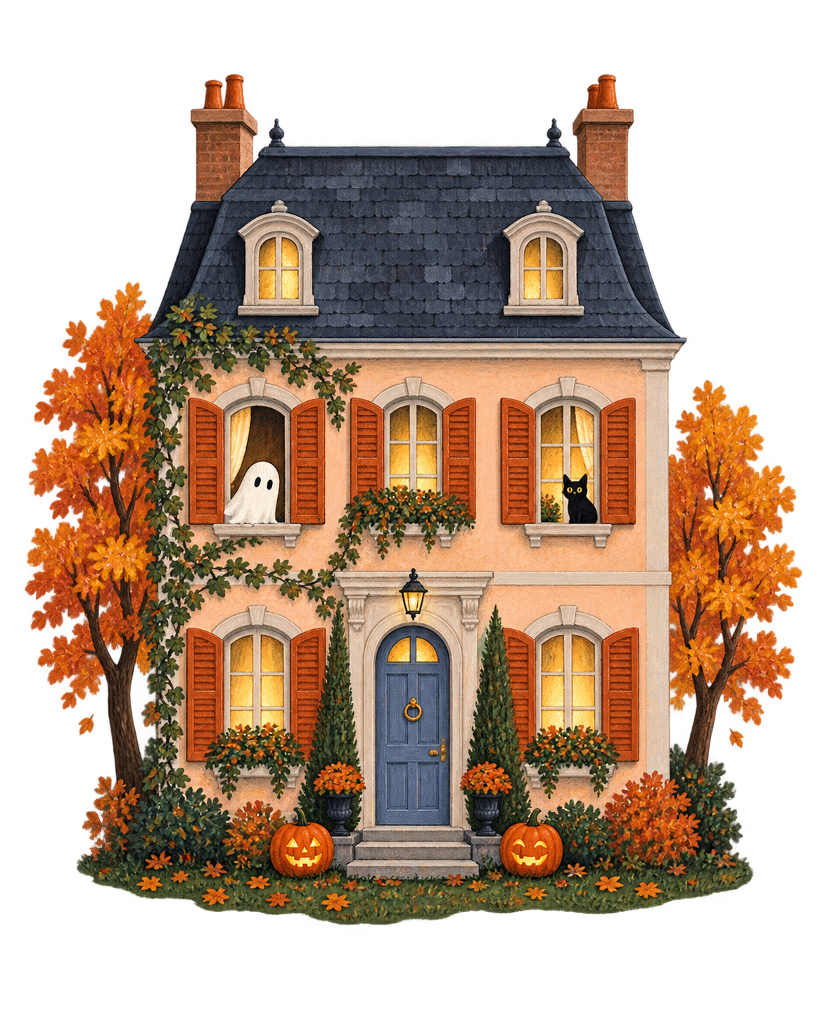 Preview for Peach Townhouse With Halloween Ghosts And Orange Autumn Trees