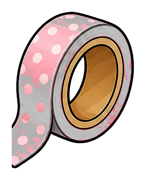 Pink washi tape roll with white polka dots on a transparent background