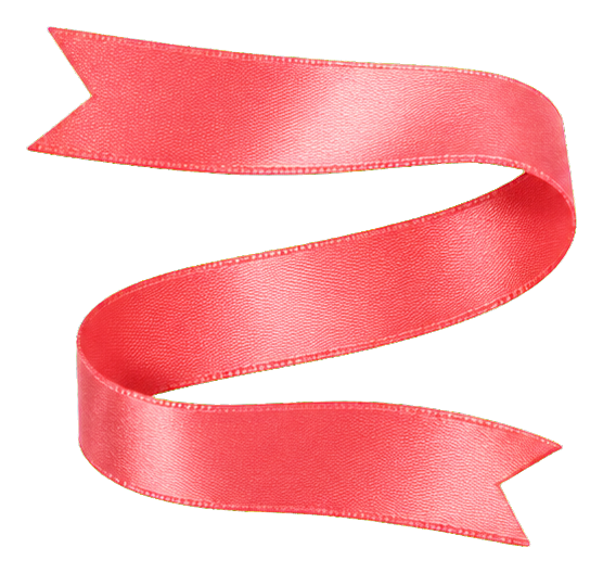 A realistic coral-colored ribbon with soft folds and tapered ends