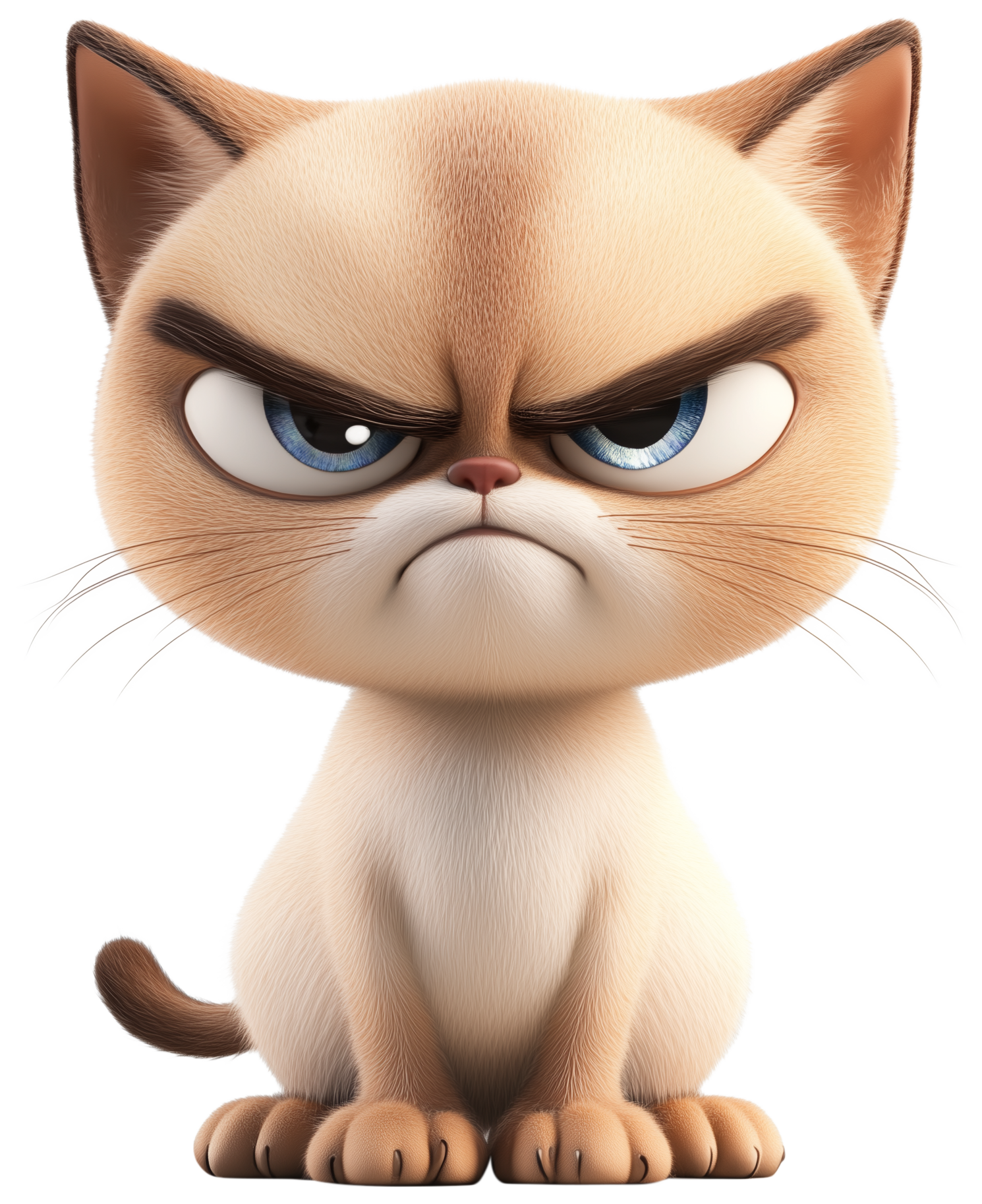 Grumpy cartoon cat with narrowed eyes and a stern expression.