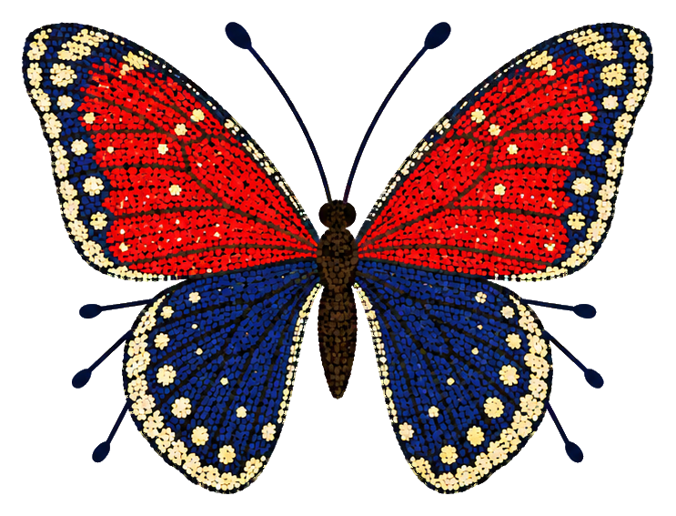 Preview for Pointillist Butterflies Scarlet Navy