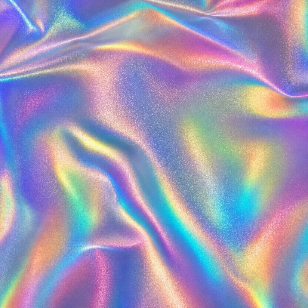 Colorful holographic foil texture with glossy reflective folds and rainbow shimmer