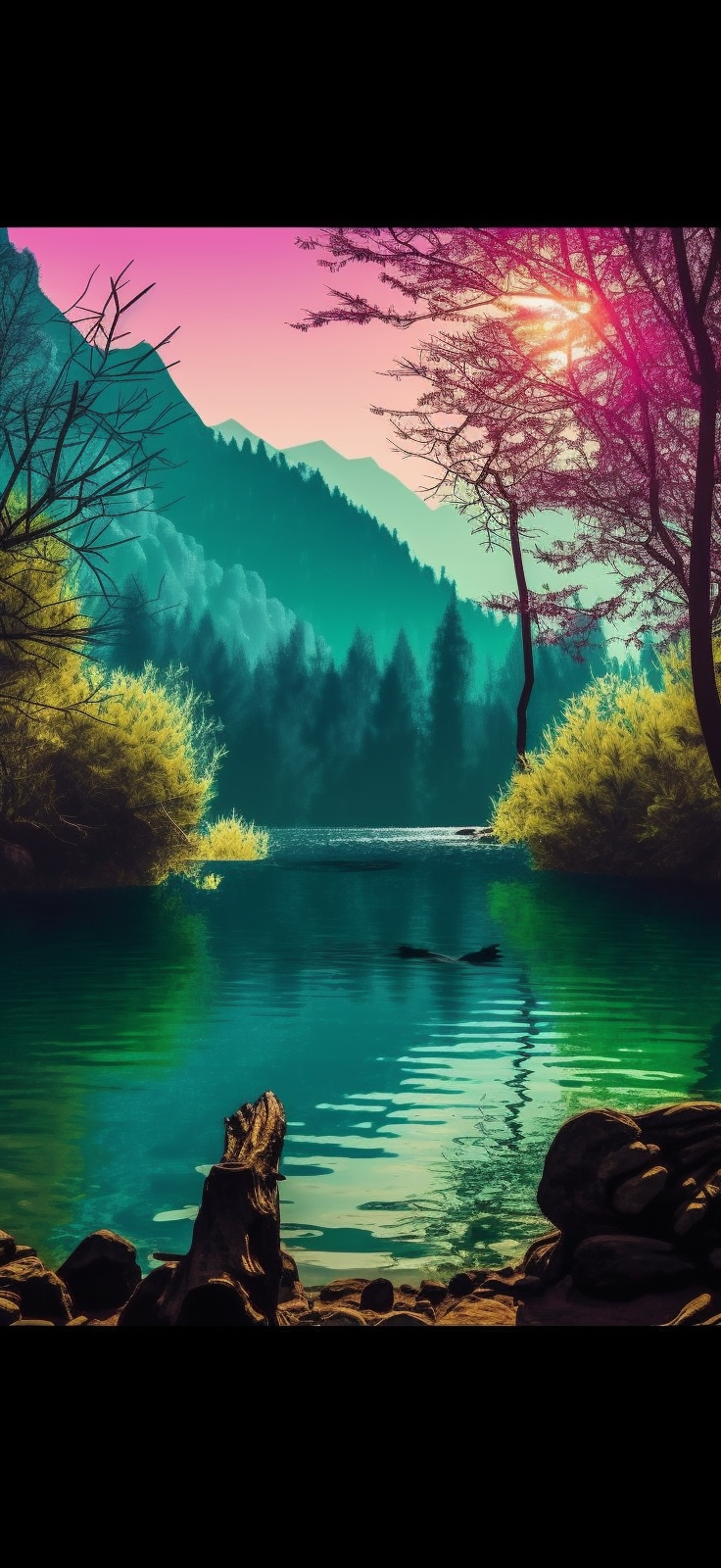 Preview for Serene-lake-landscape-ai-phone-background-ff0b0