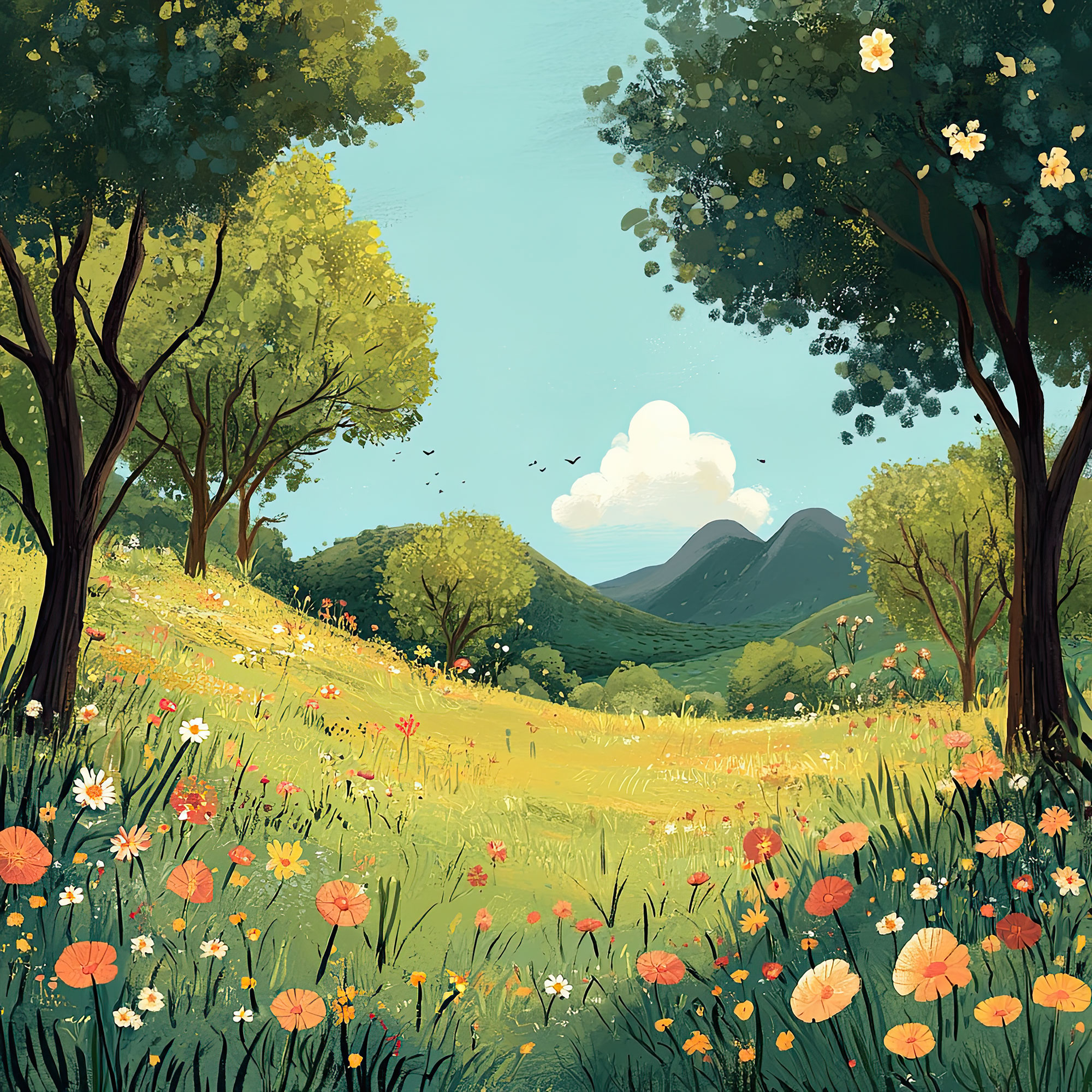 Preview for Serene-wildflower-landscape-nature-backdrop-background-69263