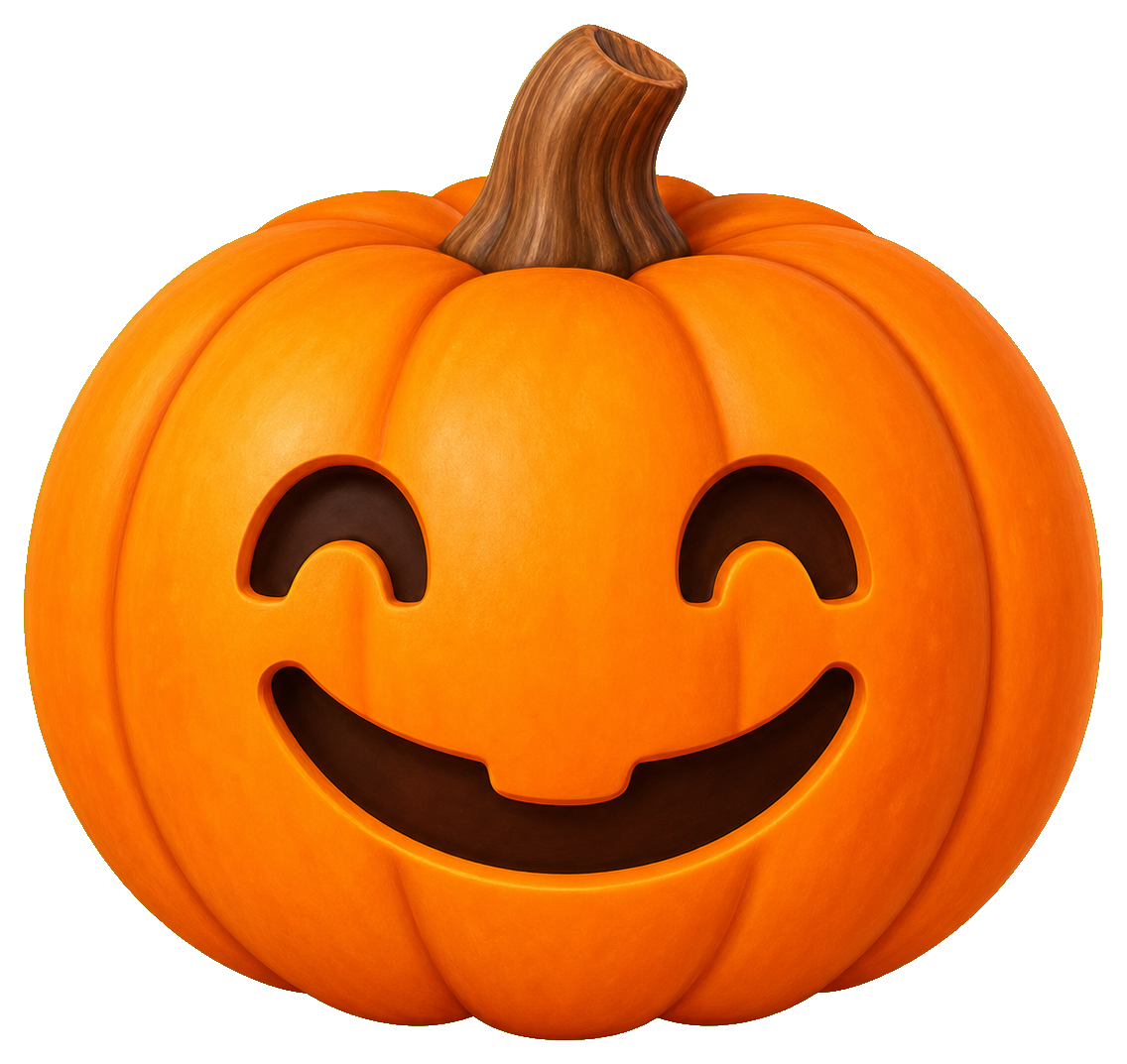 Smiling orange pumpkin with carved eyes and a wide grin