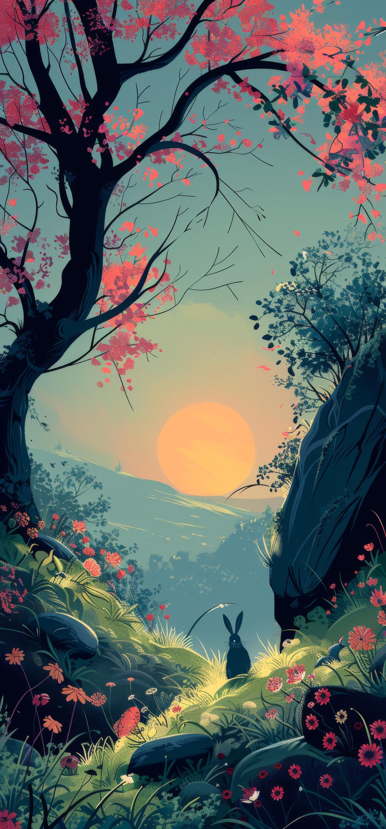 Preview for Serene-landscape-rabbit-sunset-easter-phone-background-3e801