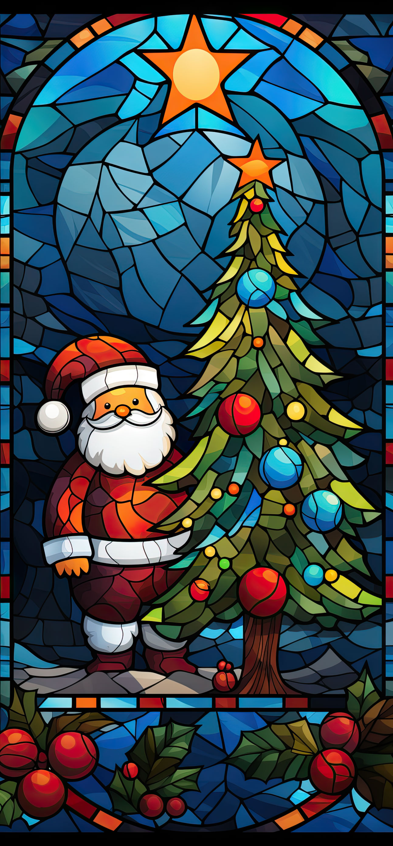 Preview for Stained-glass-santa-christmas-tree-christmas-phone-background-2d8c9