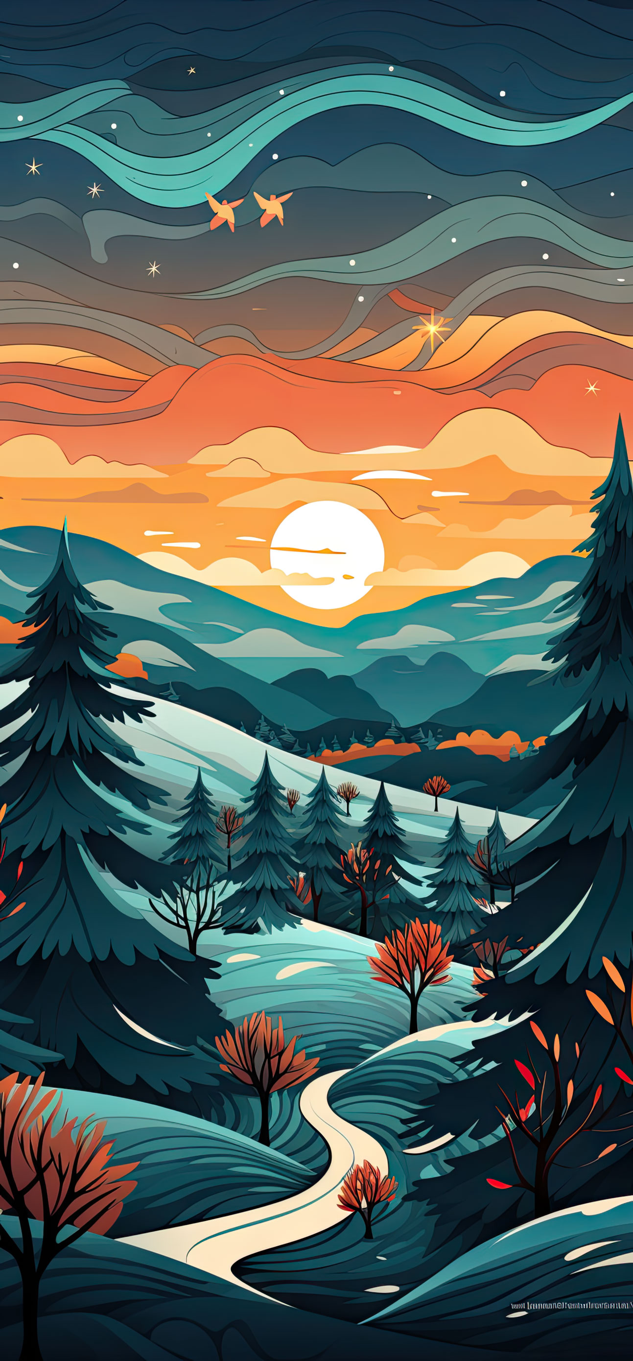 Preview for Winter-landscape-at-sunset-christmas-phone-background-f8d1e