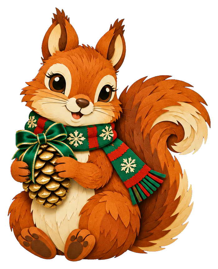 Preview for Christmas Squirrel With Golden Pinecone