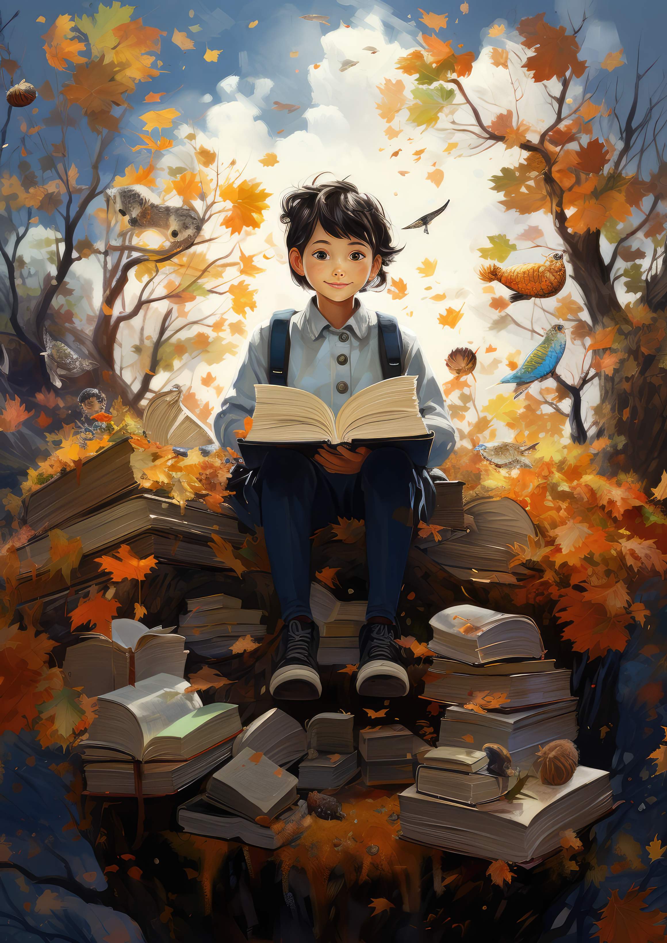 Preview for Boy-reading-autumn-leaves-back-to-background-da185