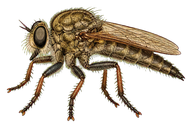 Vintage illustrated insect specimen with detailed wings, legs, and textured body