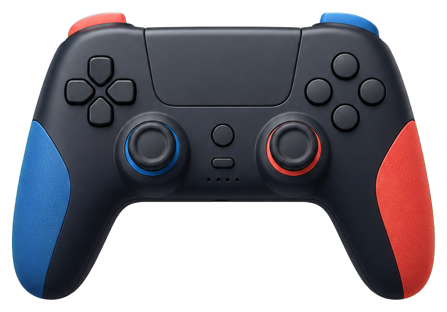 Blank black and blue game controller sticker with red accent grips