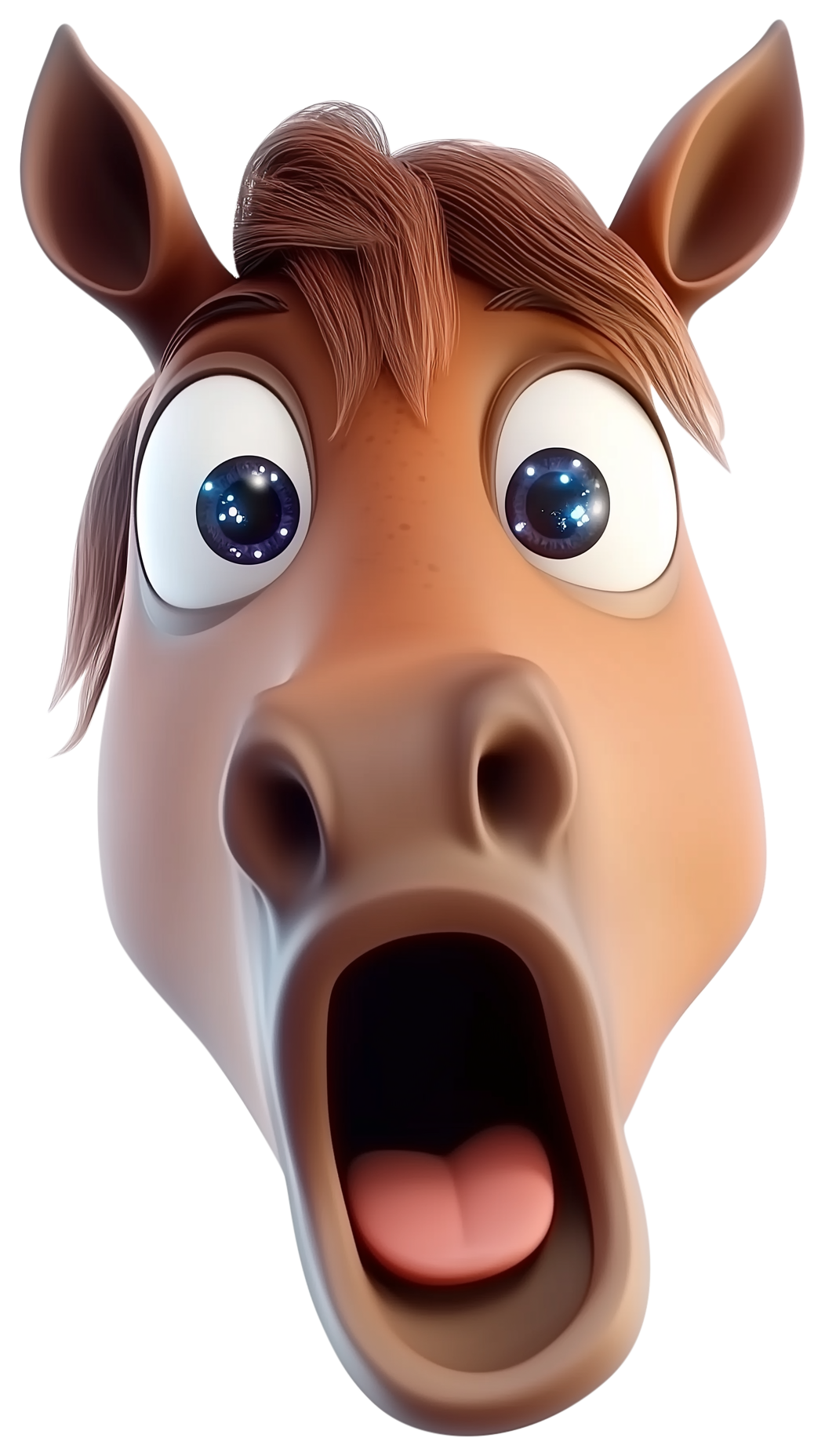 Surprised cartoon horse emoji with wide eyes and open mouth