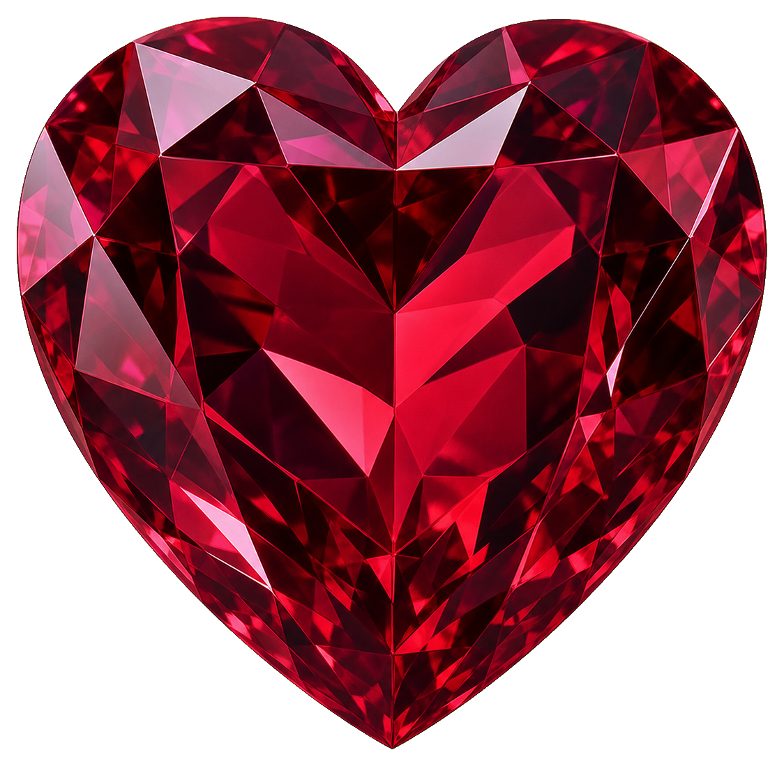 Faceted red garnet heart gemstone sticker with a glossy crystal look