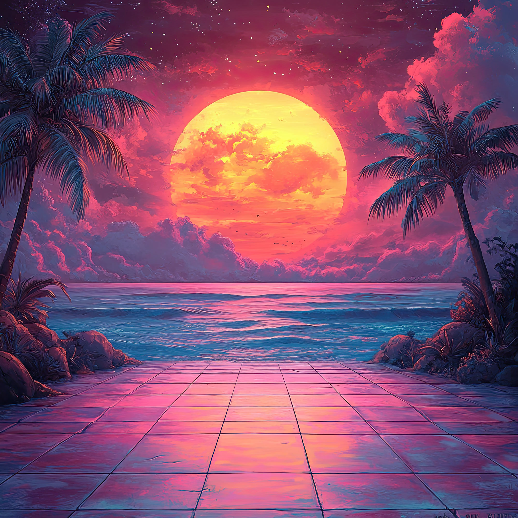 Preview for Neon-beach-vaporwave-art-simple-backdrop-background-37eca