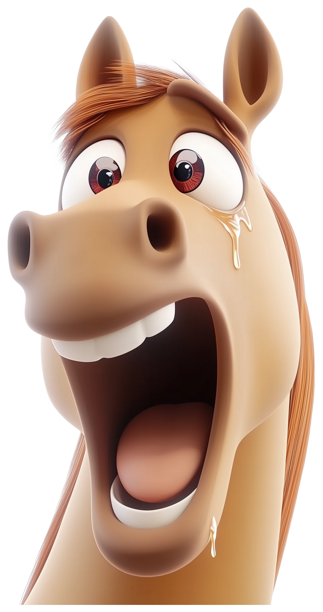 Cute 3D-style horse emoji sticker with open mouth and big expressive eyes